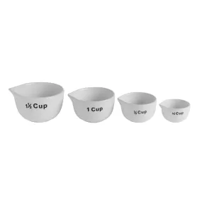 1-1/2, 1, 1/2 & 1/4 Cup Stoneware Measuring Cups, White, Set of 4