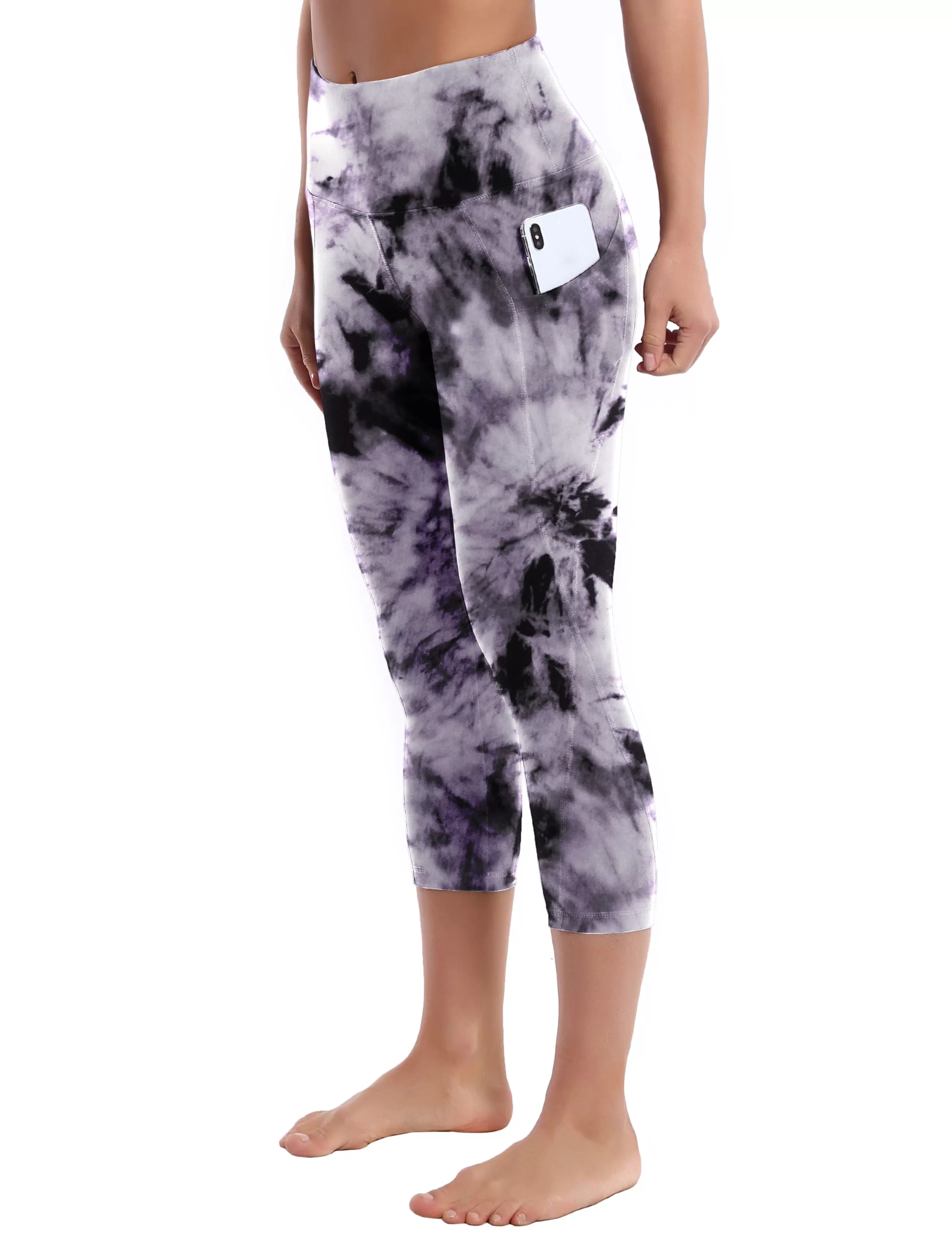 19" High Waist Printed Side Pockets Capris black dandelion