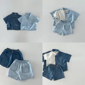 2 Pieces Set Baby Kid Unisex Solid Color Tops And Shorts Wholesale 24030126