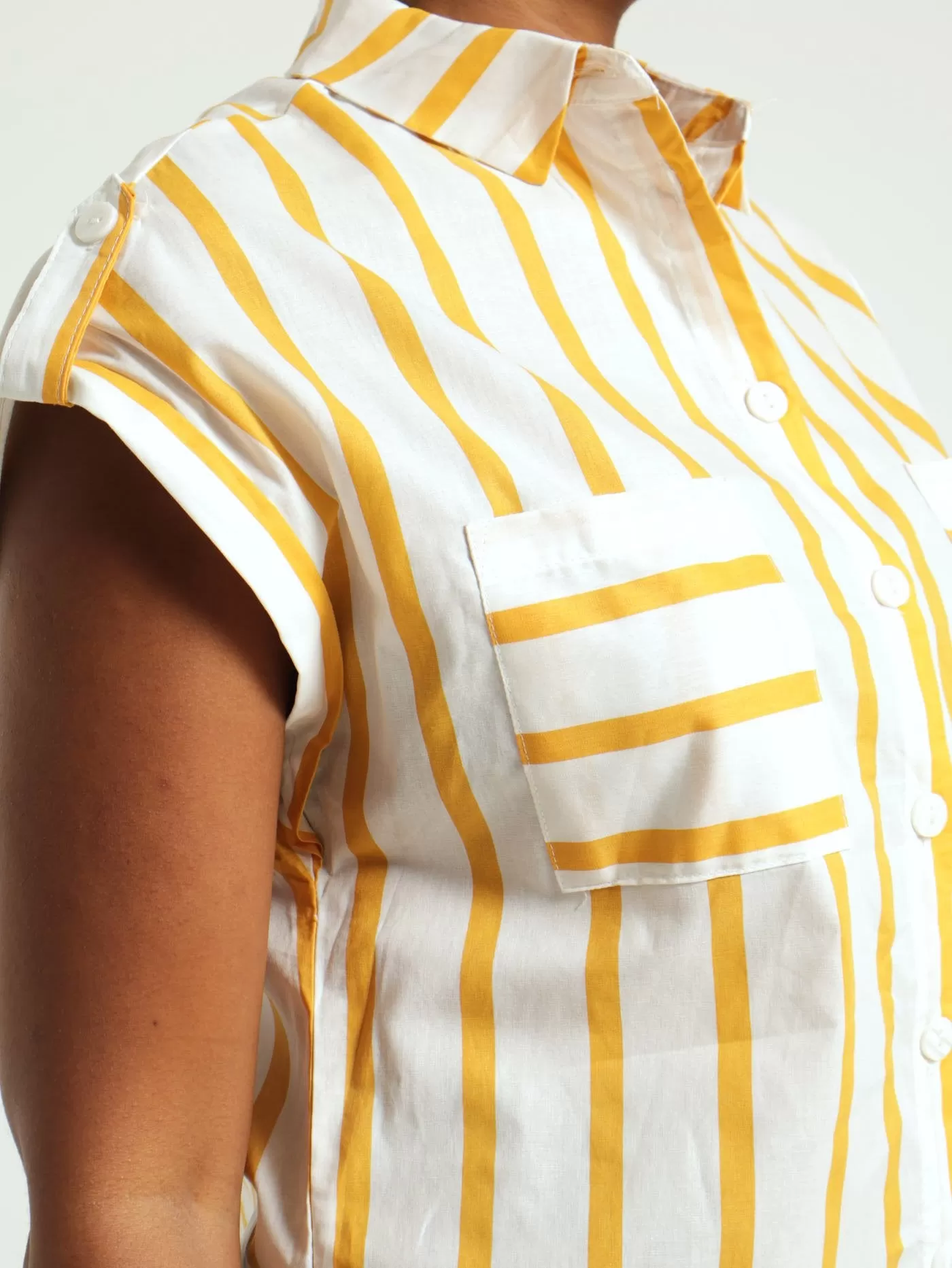 2 Pocket Boxy Stripe Shirts - Yellow