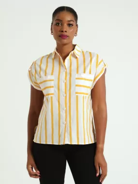 2 Pocket Boxy Stripe Shirts - Yellow