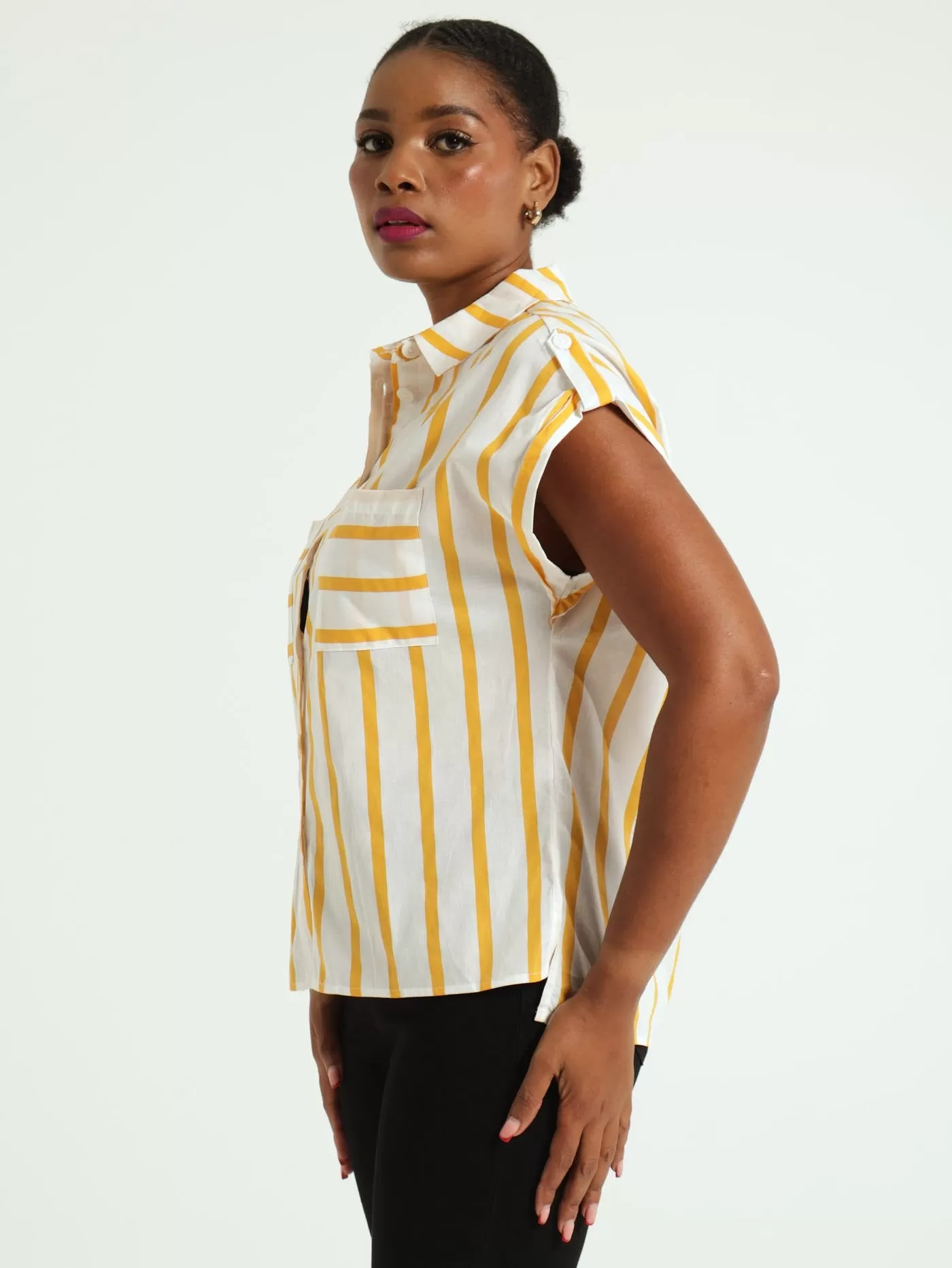 2 Pocket Boxy Stripe Shirts - Yellow