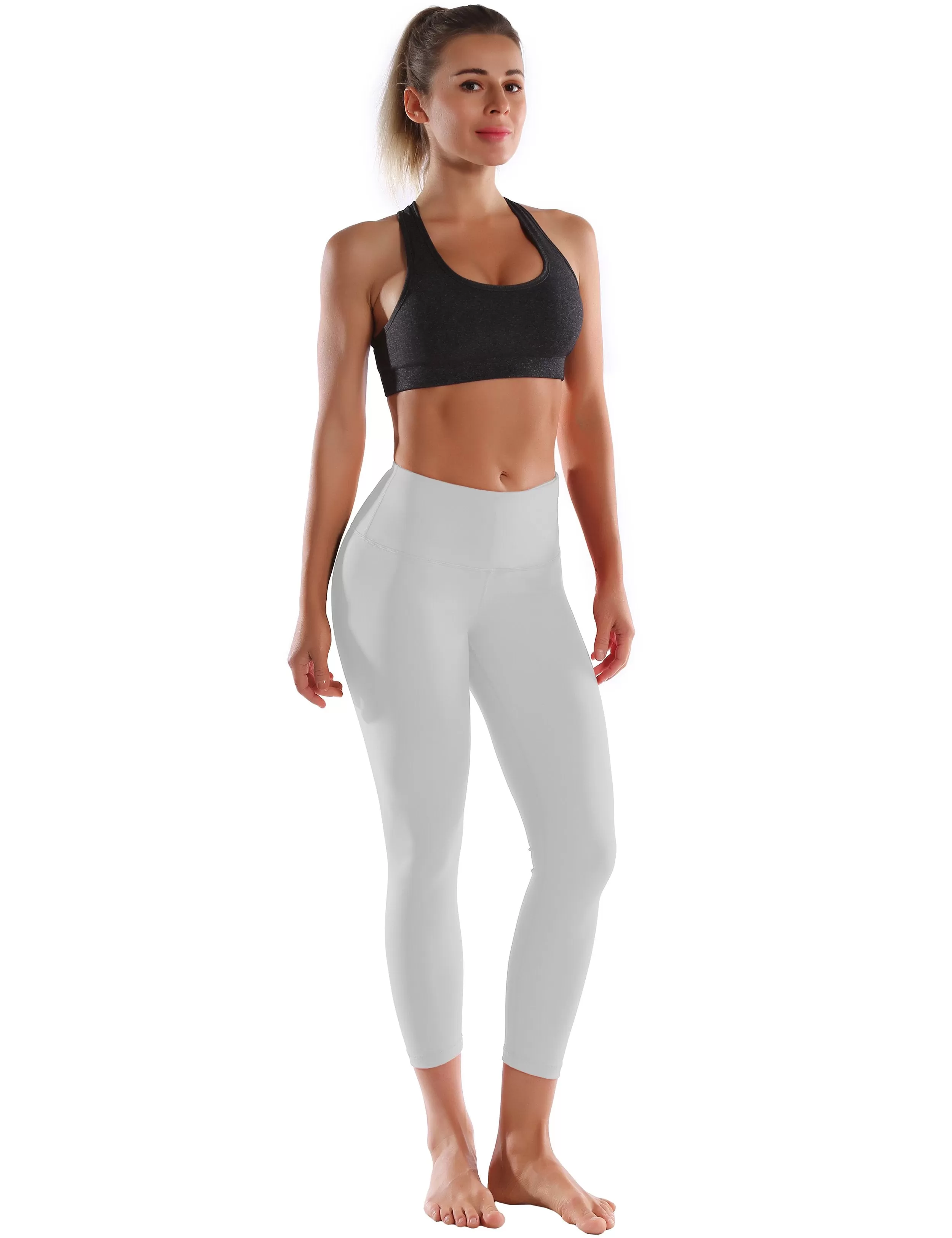 22 High Waist Crop Tight Capris lightgray ins_yogastudio