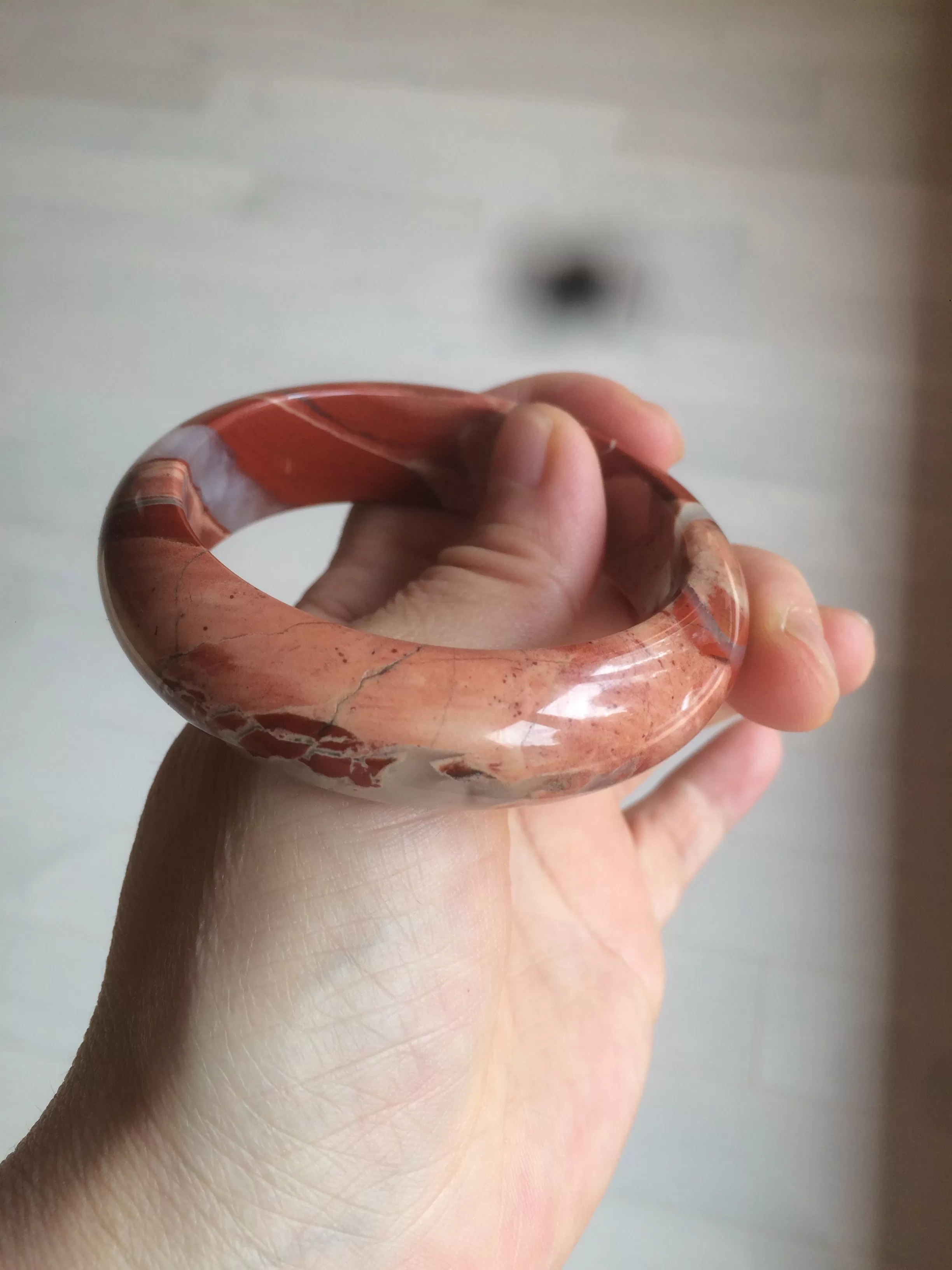 53mm 100% natural red/pink red jasper stone bangle XY89