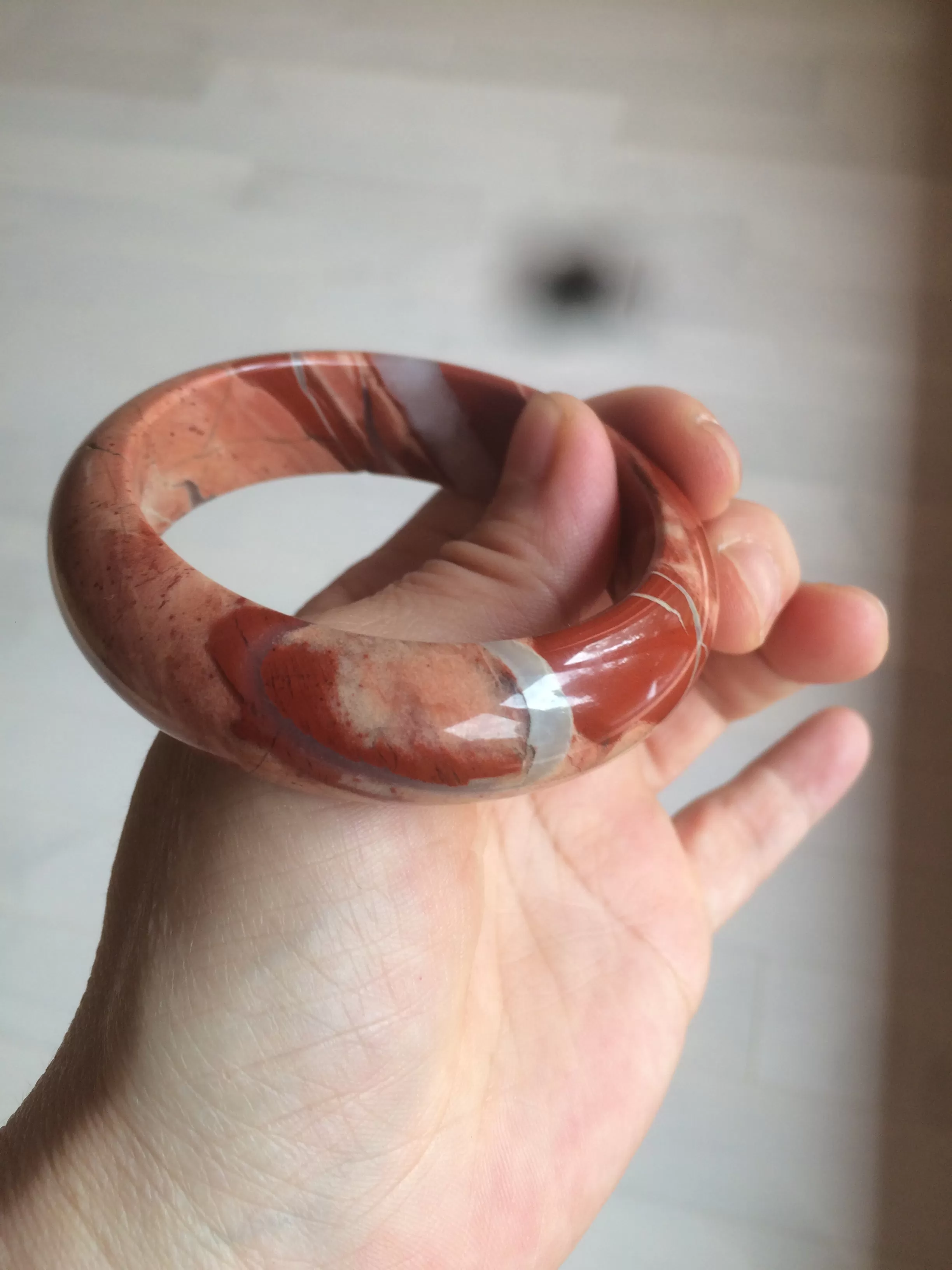 53mm 100% natural red/pink red jasper stone bangle XY89