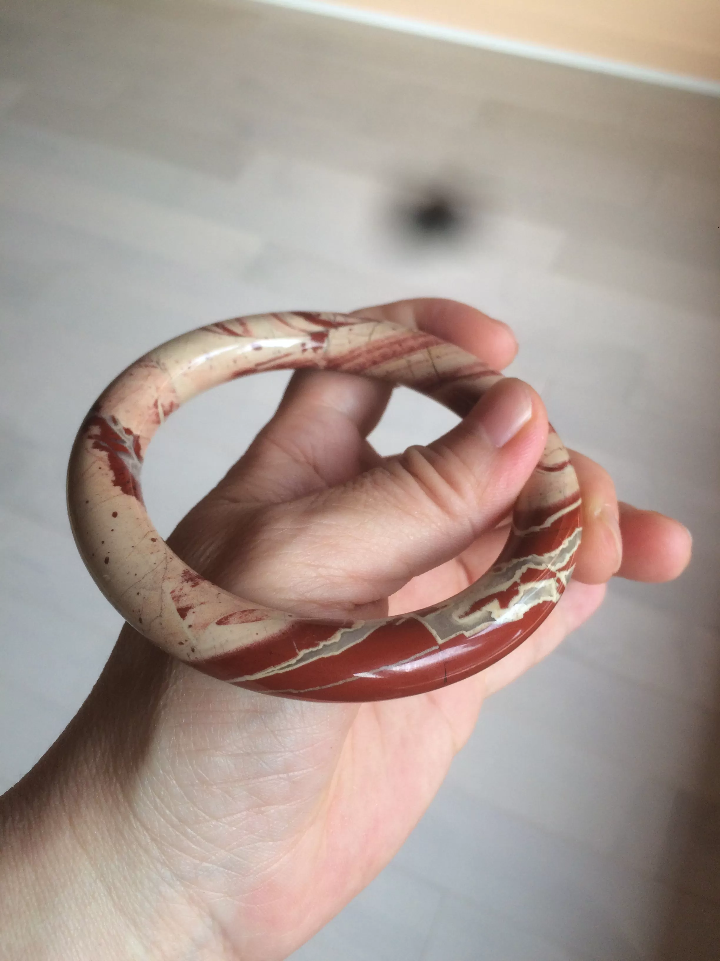 61mm 100% natural red/pink/ round cut red jasper stone bangle CB73