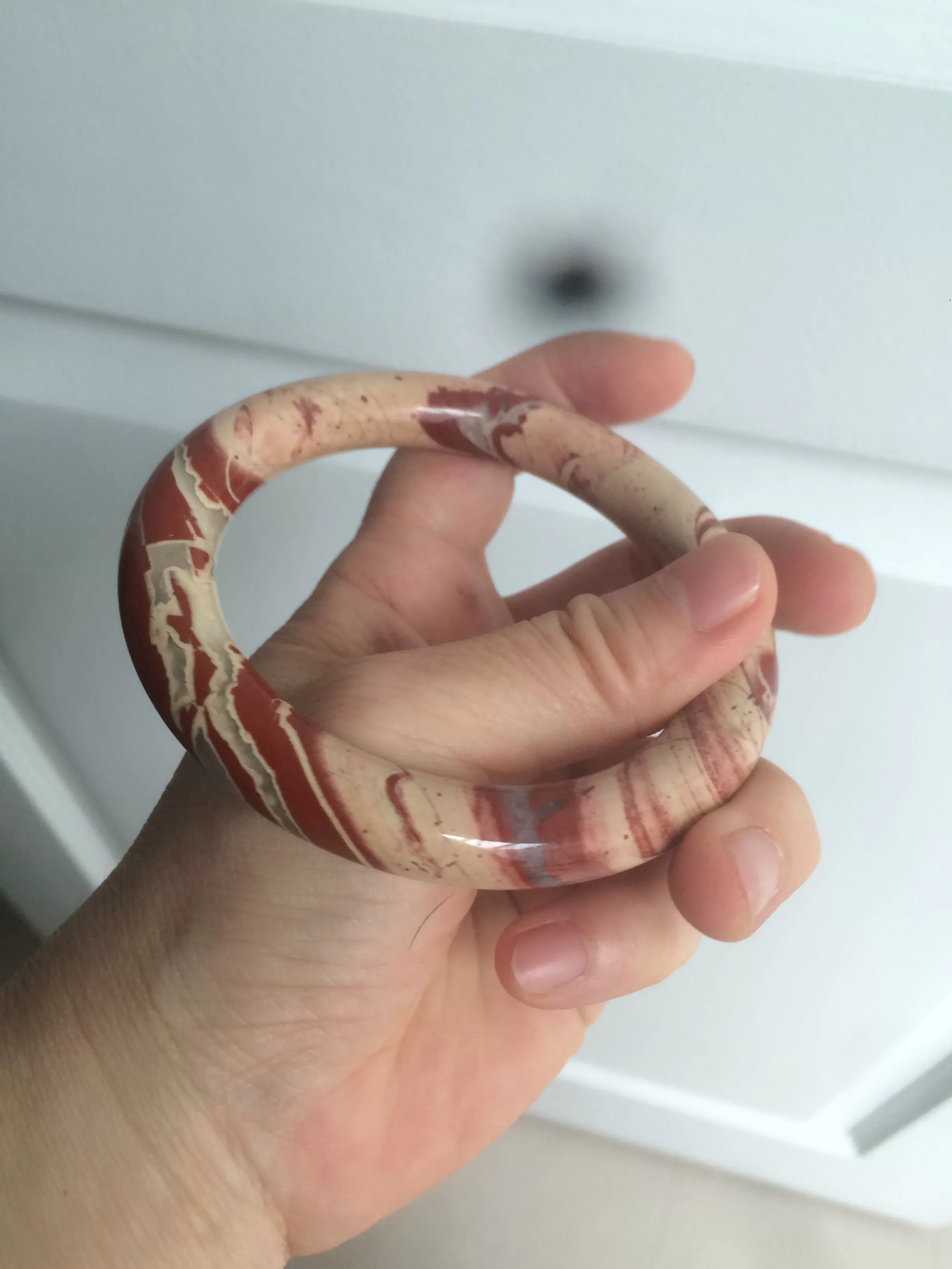 61mm 100% natural red/pink/ round cut red jasper stone bangle CB73