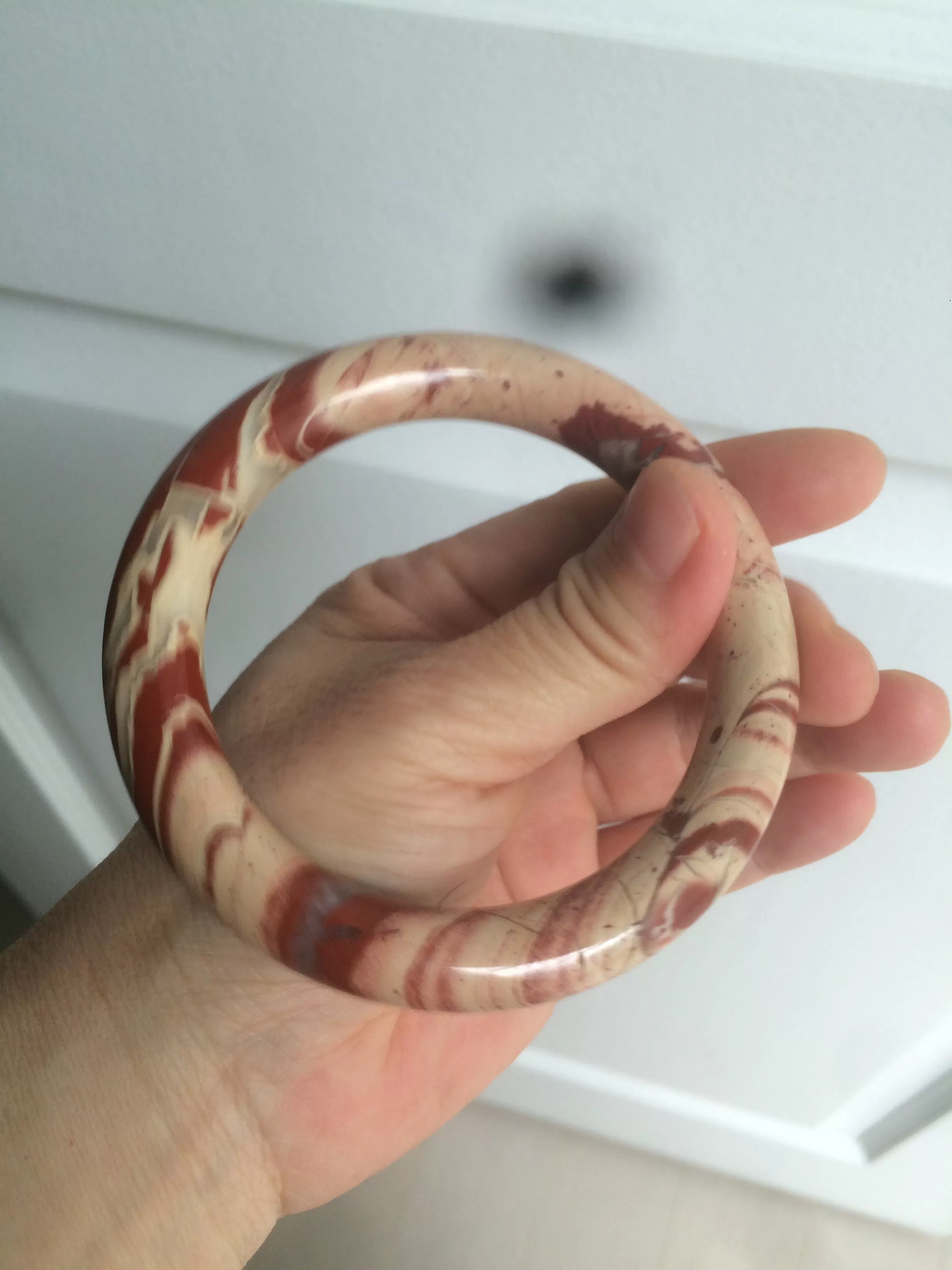 61mm 100% natural red/pink/ round cut red jasper stone bangle CB73