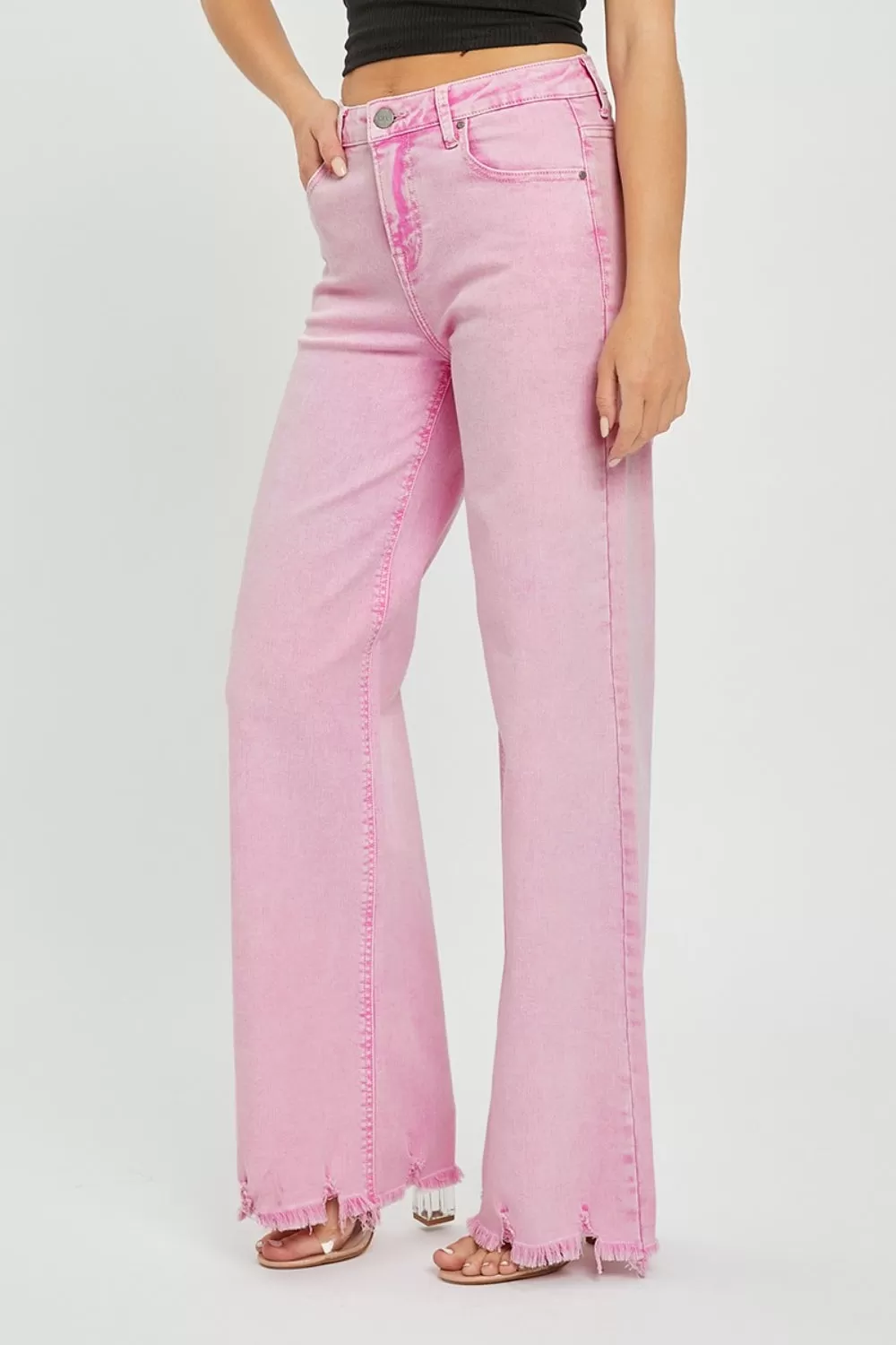 Acid Pink High Rise Wide Leg Jeans