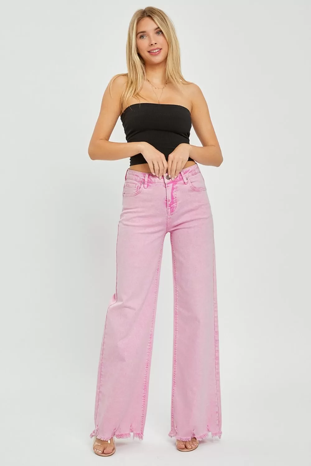 Acid Pink High Rise Wide Leg Jeans