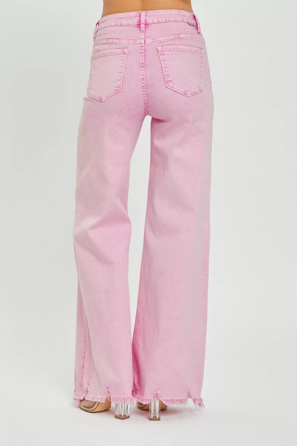 Acid Pink High Rise Wide Leg Jeans