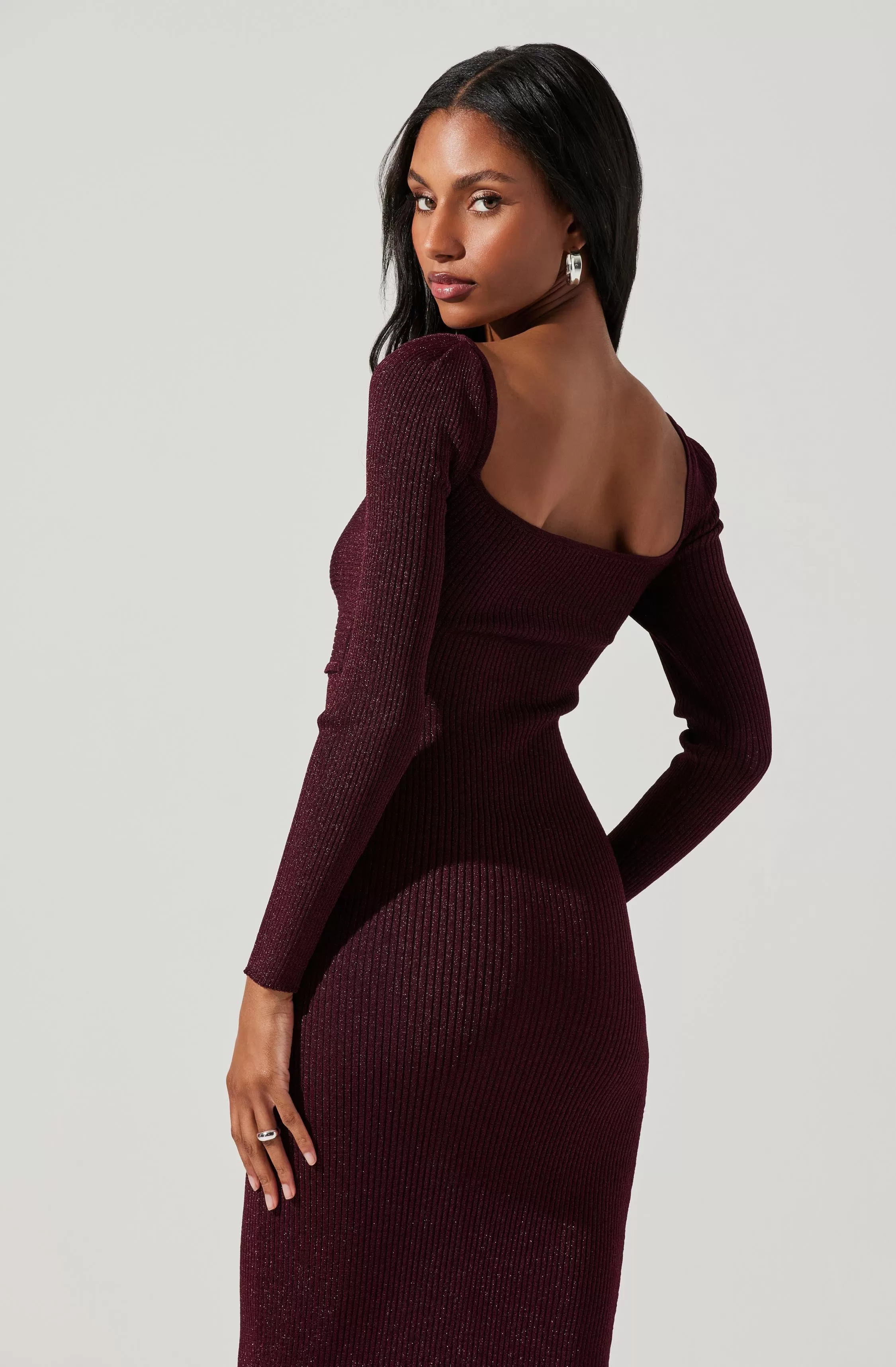 Anastasia Metallic Cutout Midi Sweater Dress