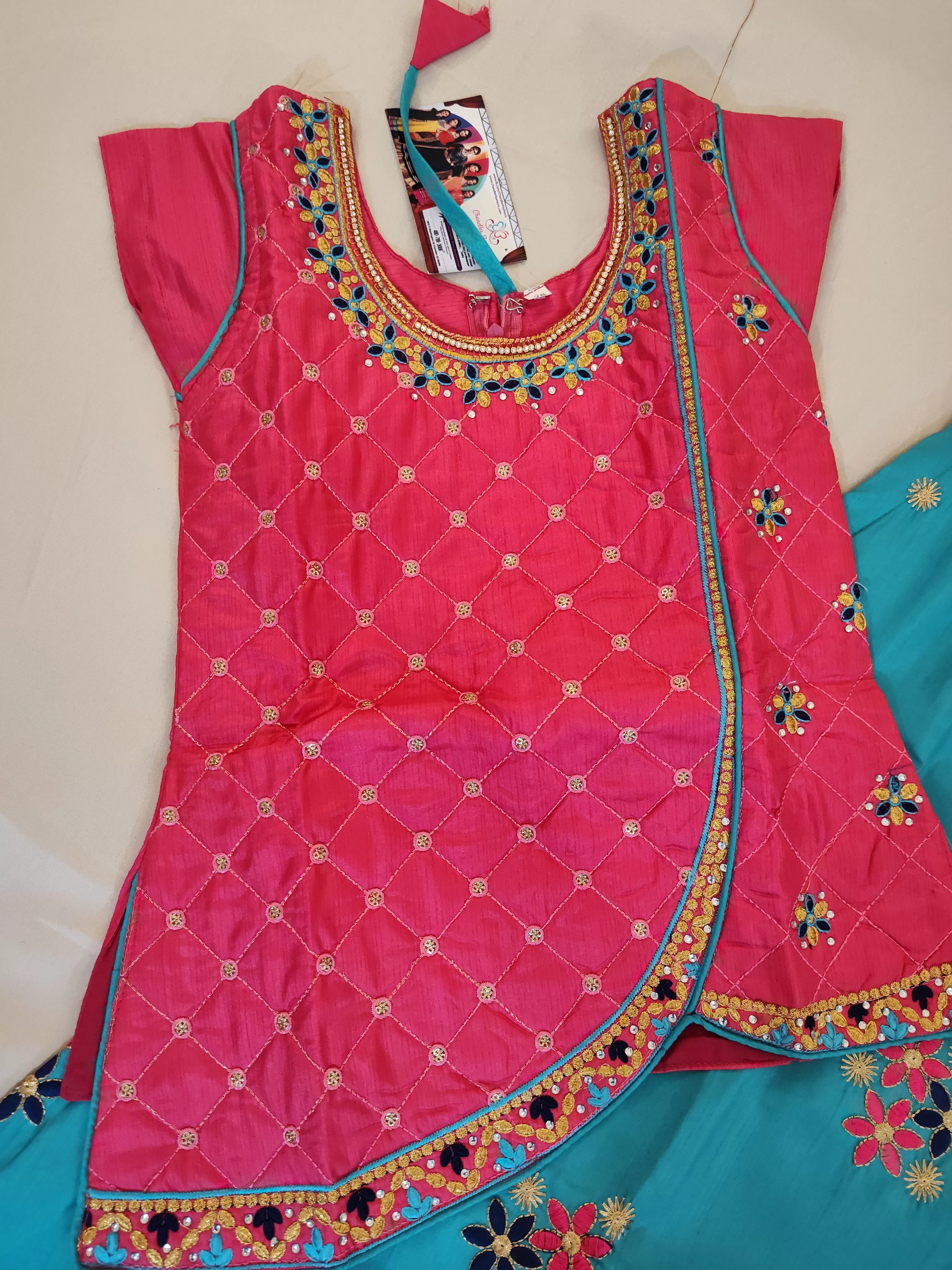 Attractive Pink And Blue Langa Set