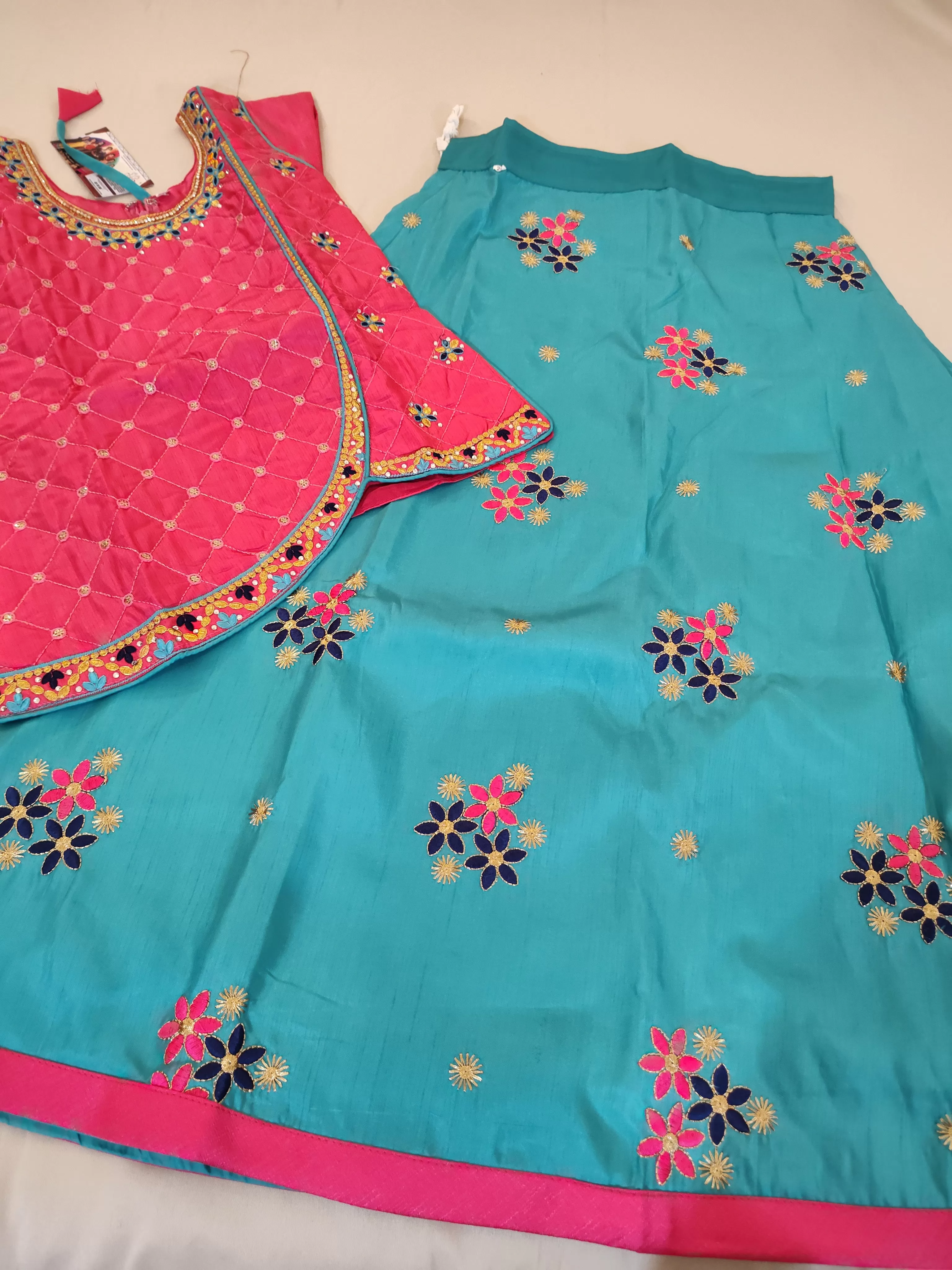 Attractive Pink And Blue Langa Set