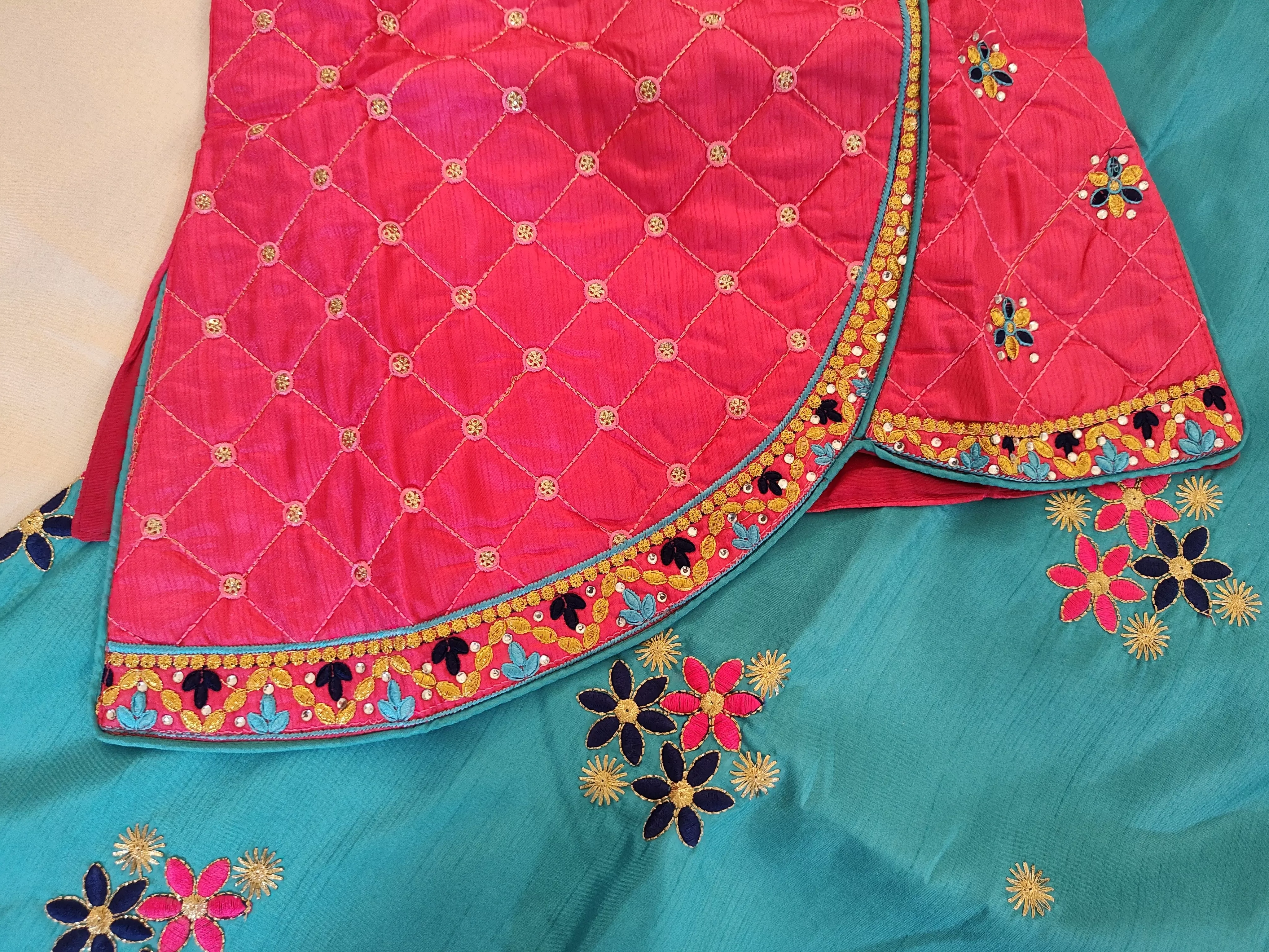 Attractive Pink And Blue Langa Set