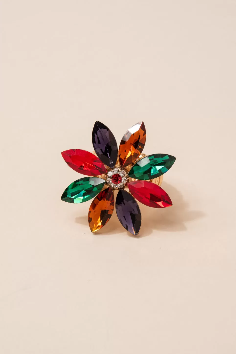 Aubrielle Flower Rhinestone Stretch Ring