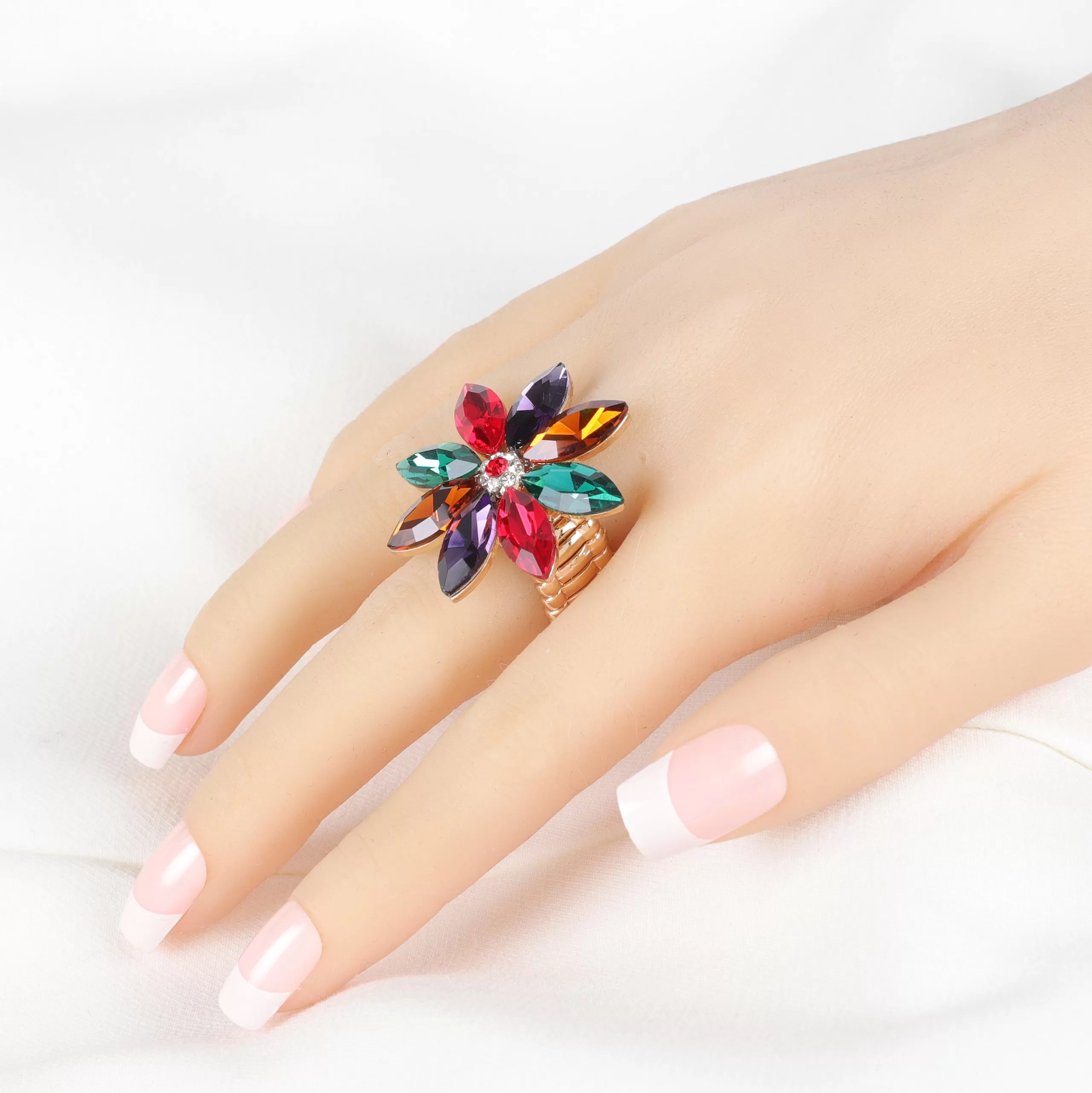 Aubrielle Flower Rhinestone Stretch Ring