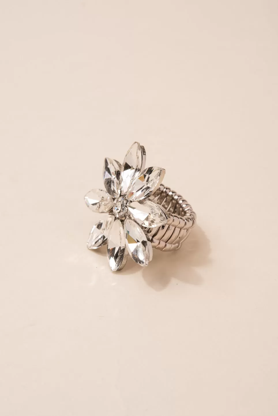 Aubrielle Flower Rhinestone Stretch Ring