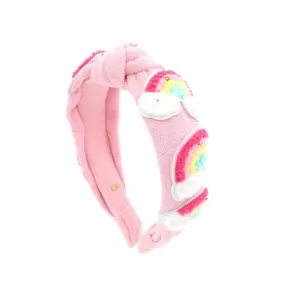 Bari Lynn Patch Rainbow Terry Knot Headband - Pink