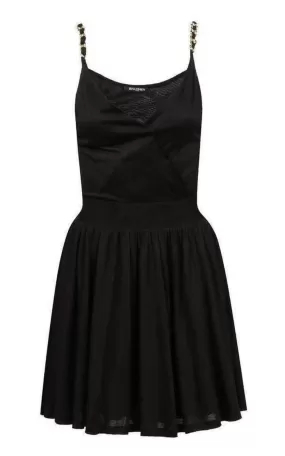 Black Fitted Wrap Metal Chain Straps Dress