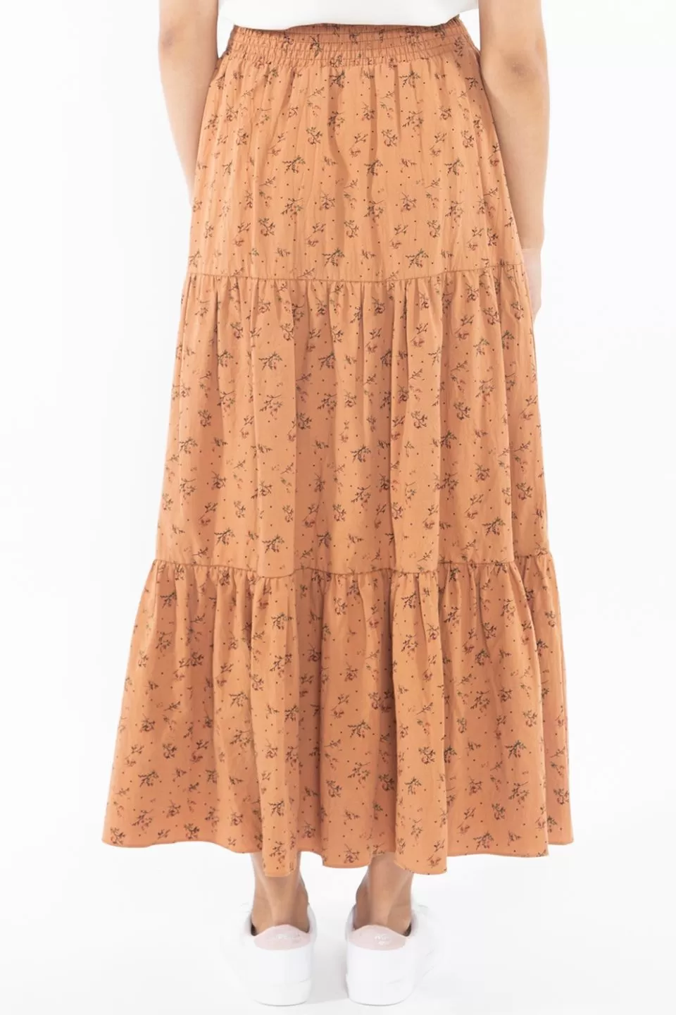 California Rust Spring Ditsy Tiered Midi Skirt