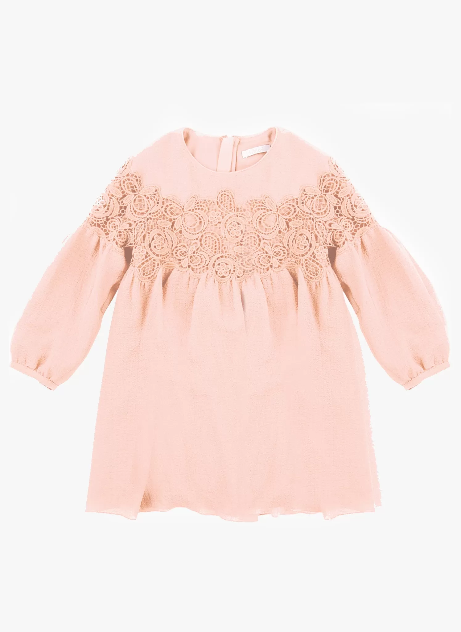 Chloe Girls Couture Crepe Dress with Guipure Embroidery Details in Pink