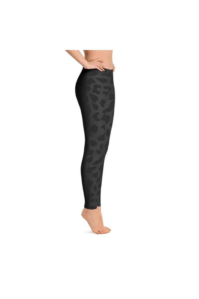 Dark Gray and Black Leopard All-Over Print Leggings