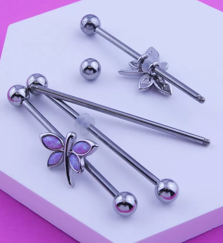 Dragonfly Pink Opalite Stainless Steel Industrial Barbell