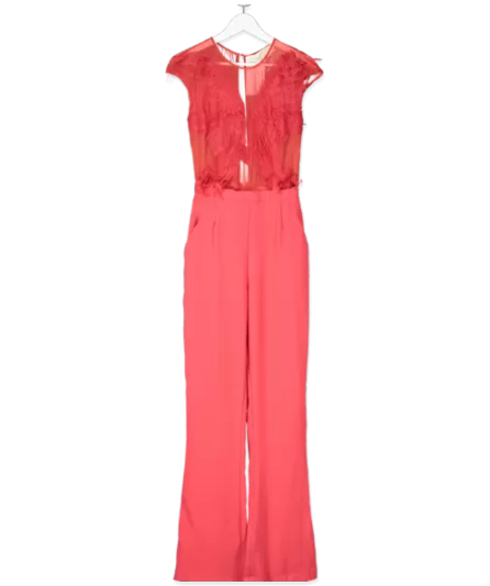 ELISABETTA FRANCHI Red Lace Detail Top Jumpsuit UK 8