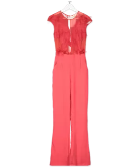 ELISABETTA FRANCHI Red Lace Detail Top Jumpsuit UK 8