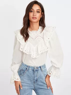 Eyelet Embroidered Ruffle Blouse