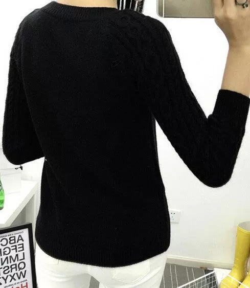 FITTED SWEATER WITH CABLEKNIT SLEEVES