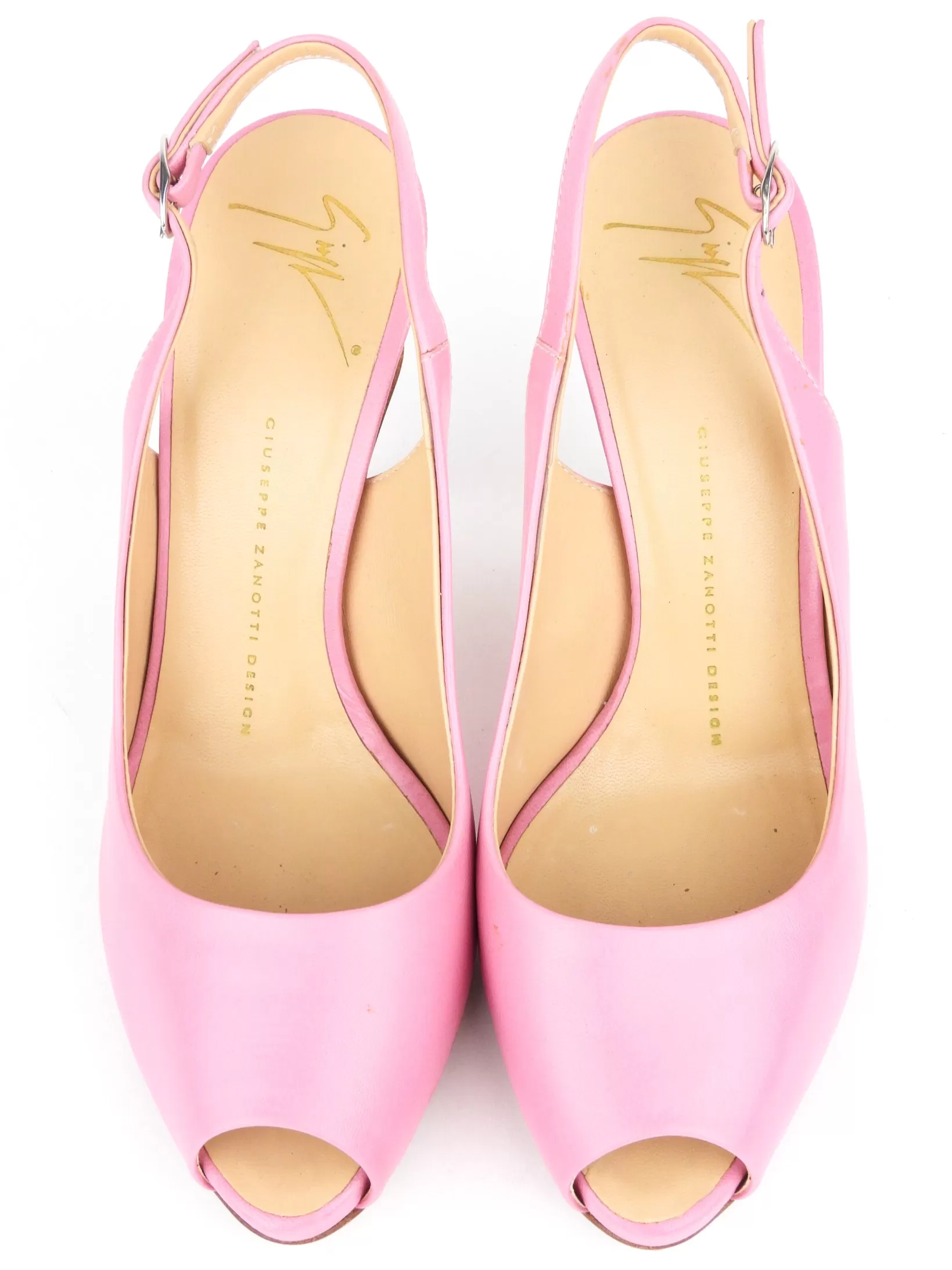 Giuseppe Zanotti Design Pink Goatskin Leather Slingback Peep Toe Plato Sandals - 38.5