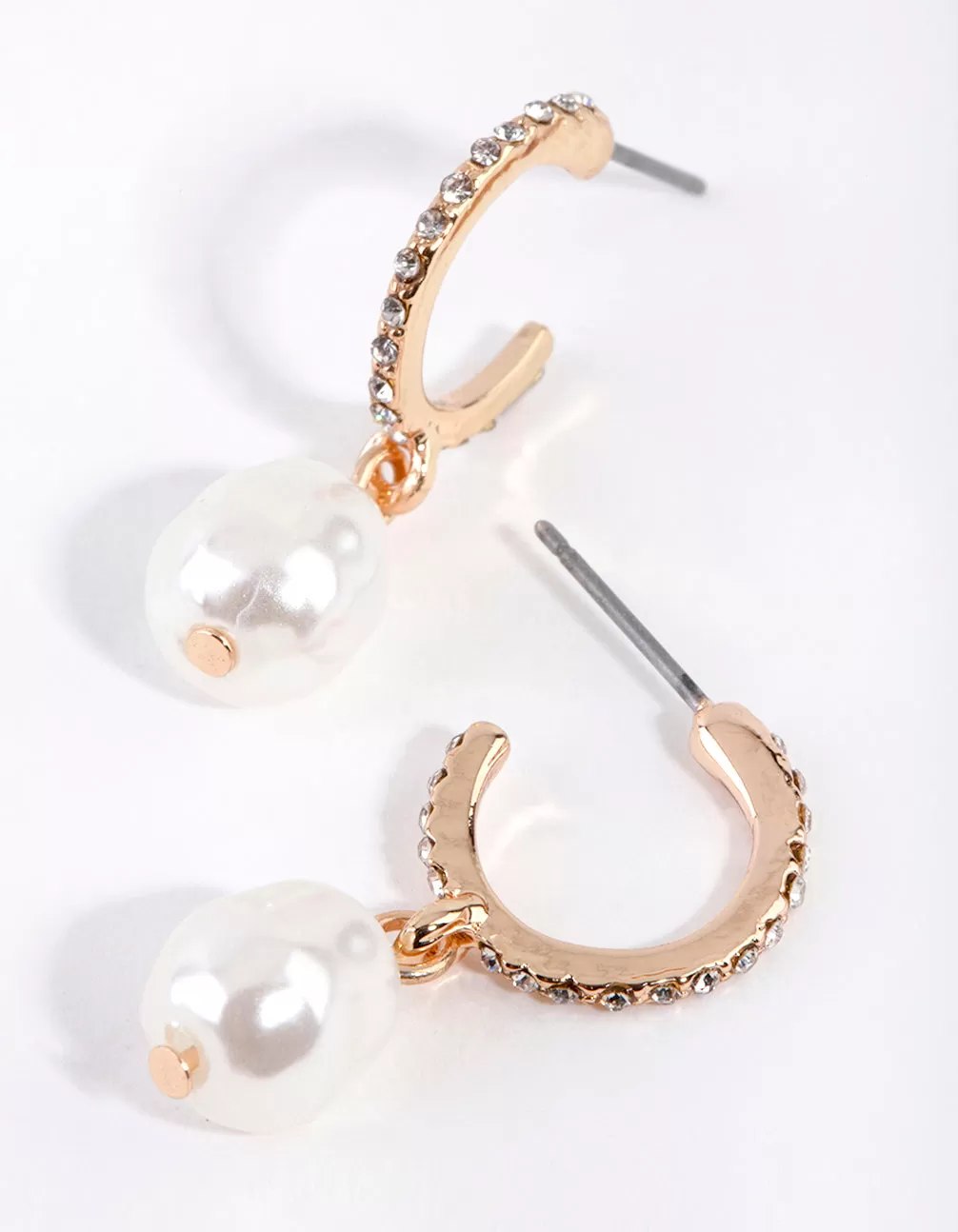 Gold Diamante Pearl Open Hoop Earrings