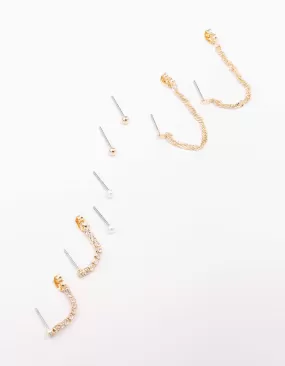 Gold Mixed Chain & Drop Earring 4-Pack