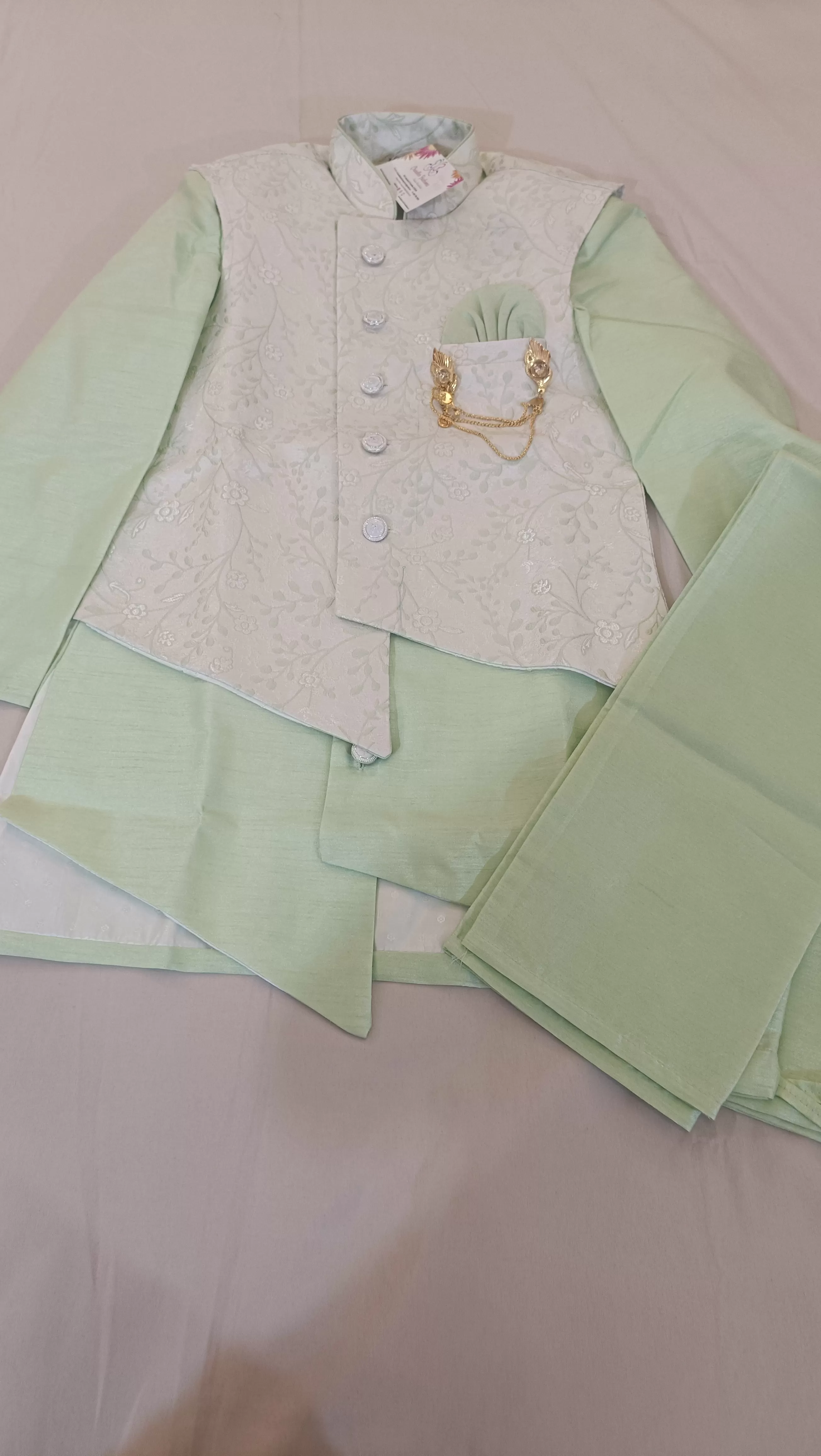 Gorgeous Boys Sea Green Color Silk Cotton Kurta Pajama Pant