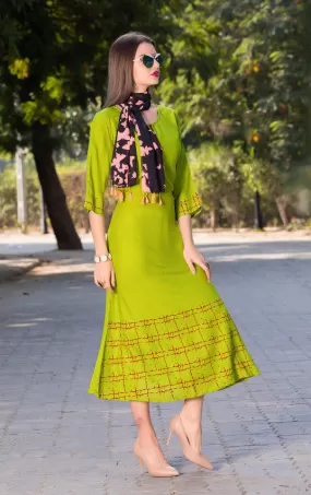 Gorgeous Green Slub Rayon Kurti