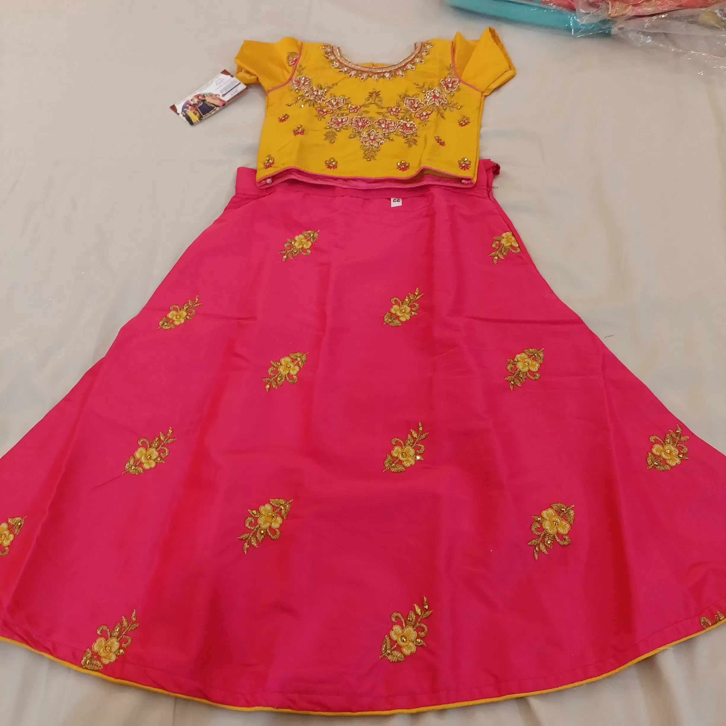 Gorgeous Yellow And Pink Stone Work Choli For Children