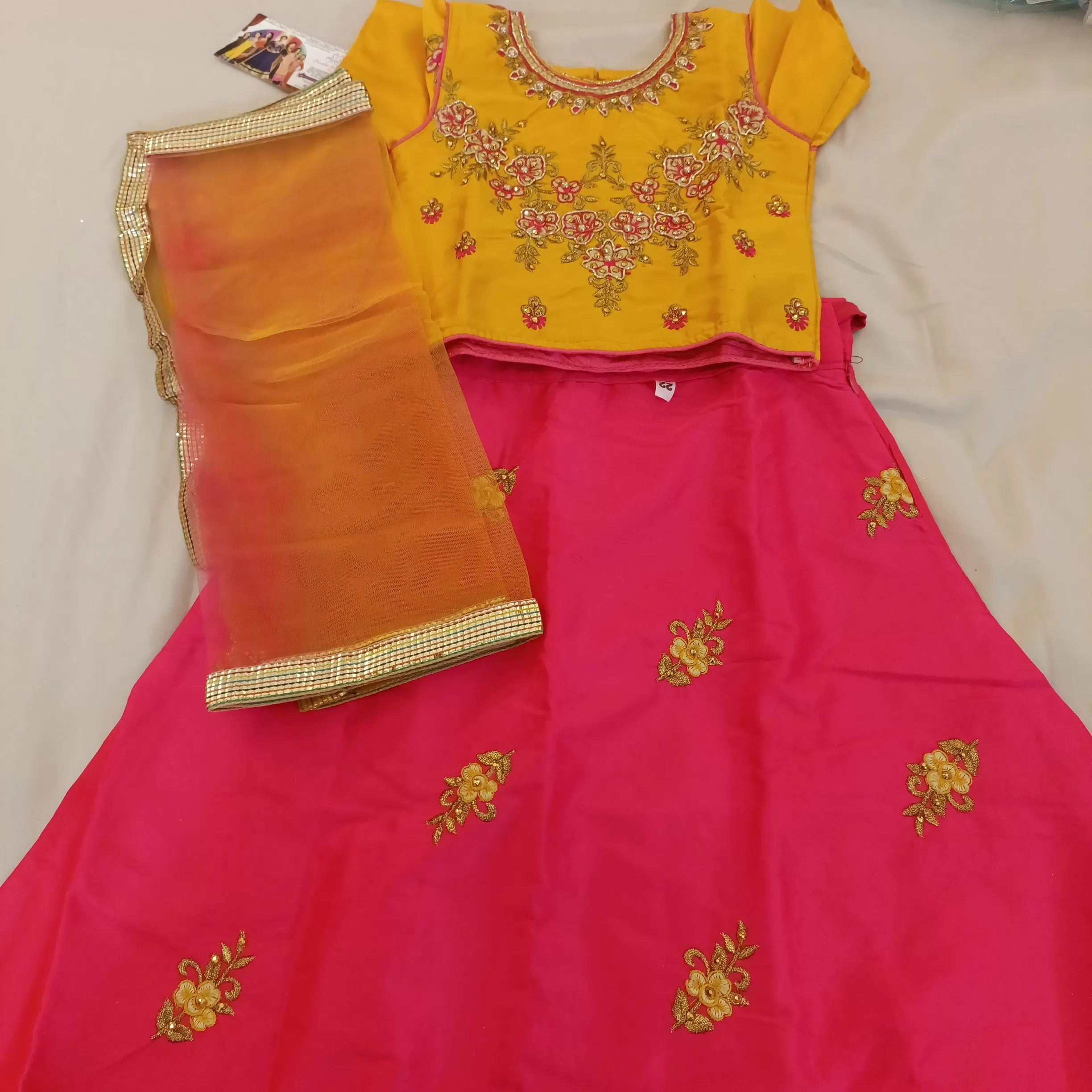 Gorgeous Yellow And Pink Stone Work Choli For Children