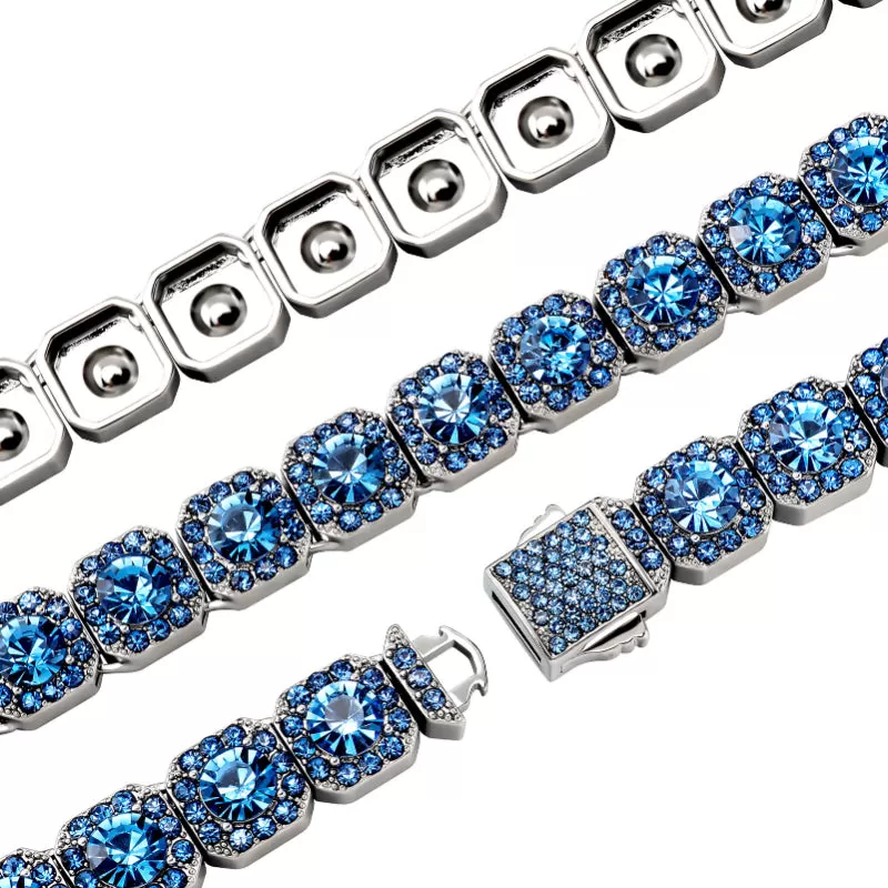 Hip Hop 10mm Blue Full Diamond Color-Preserving Rock Candy Necklace Bracelet