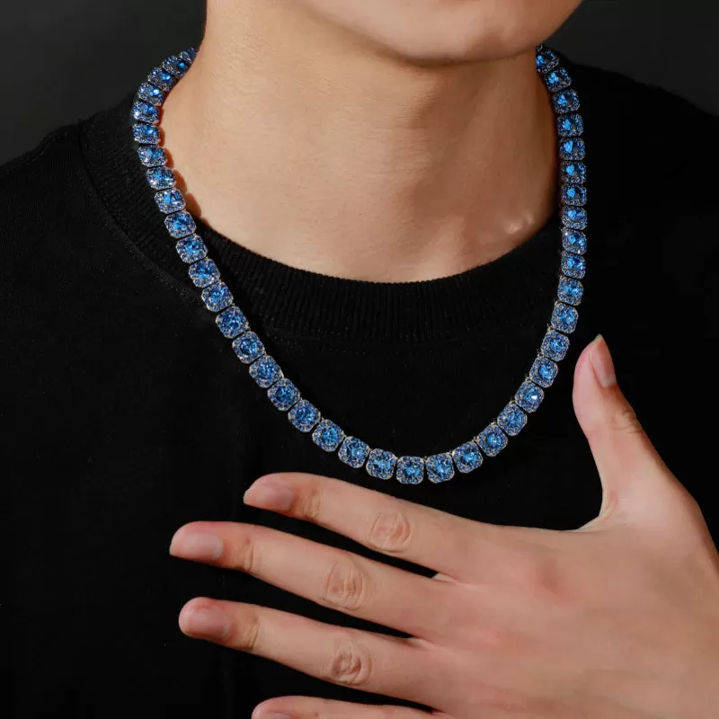 Hip Hop 10mm Blue Full Diamond Color-Preserving Rock Candy Necklace Bracelet