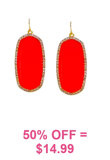 HOT Neon PINK oval bling earrings