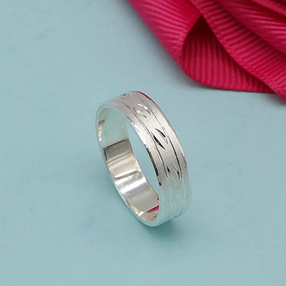 Indiana Sandblasted Band Silver Ring with Deep Engraved Design