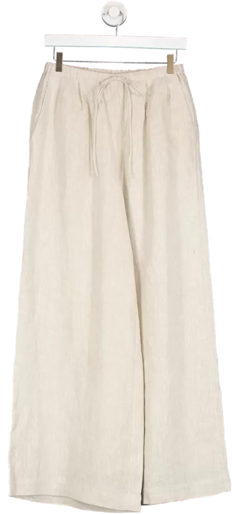 Joslin Beige Linen Wide Leg Trousers UK 6