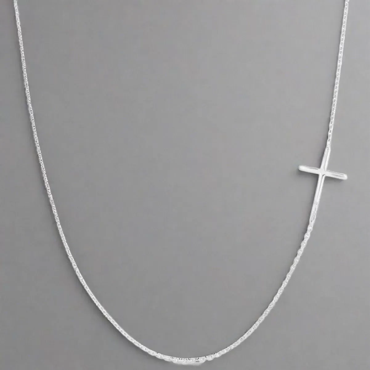 Lauren Side Cross Silver Necklace