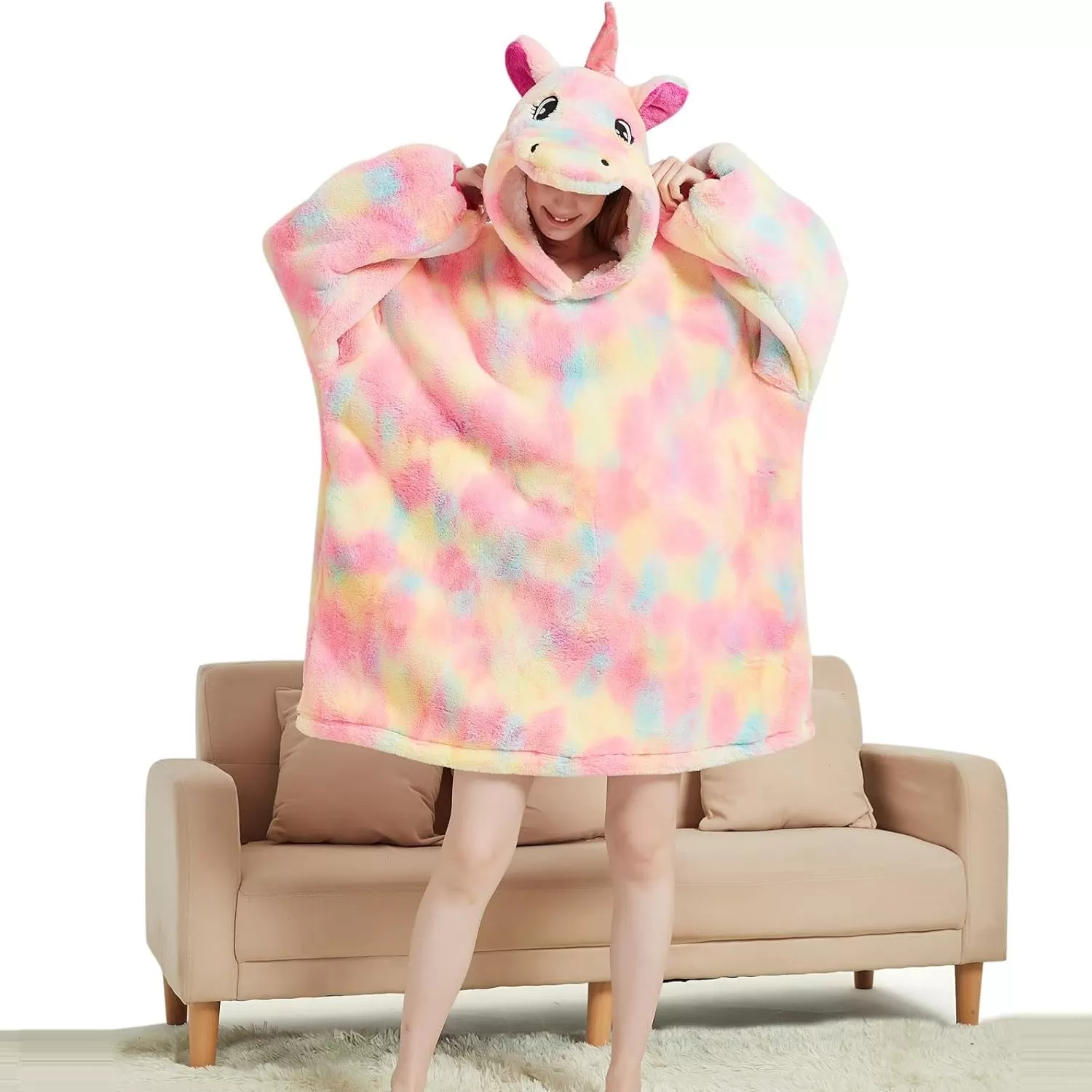 My Snuggy - Adult Pink Rainbow Unicorn Hoodie Blanket