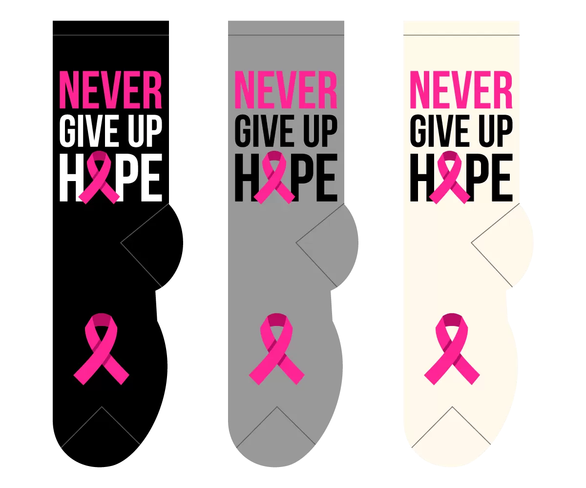 Never Give Up Cancer Awareness Socks