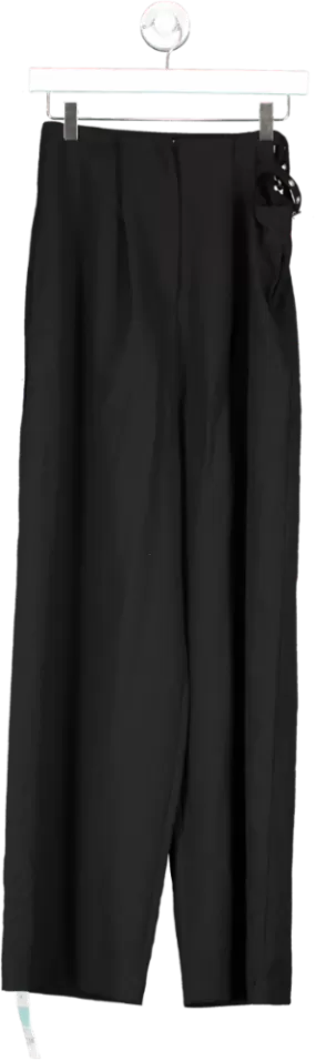 NOLULLS Black Tailored Belted Wide Leg Trousers UK S