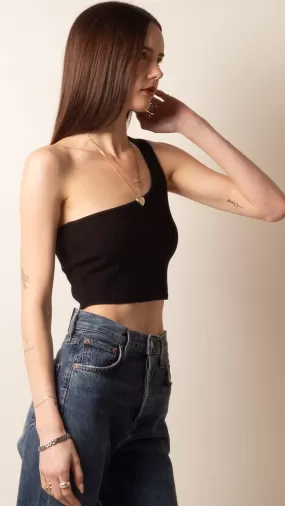 One Shoulder Fitted Crop - Black