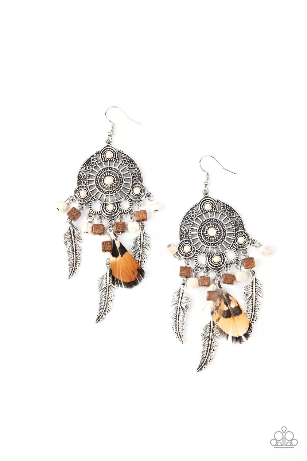 Paparazzi Desert Plains - White Feather Earring